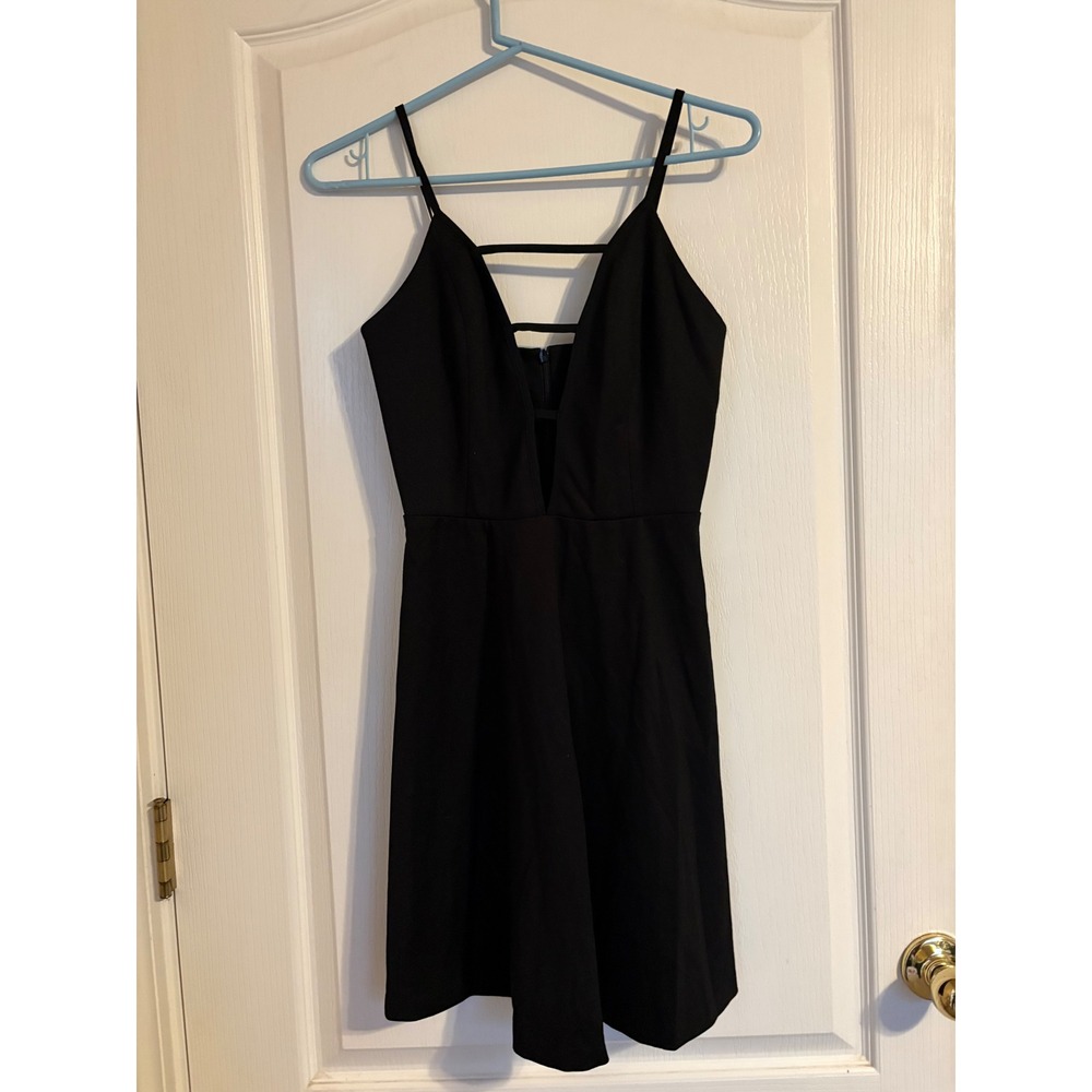 Amanda Uprichard Mini Dress Women P Black Deep V Neck Strappy Ponte LBD Party